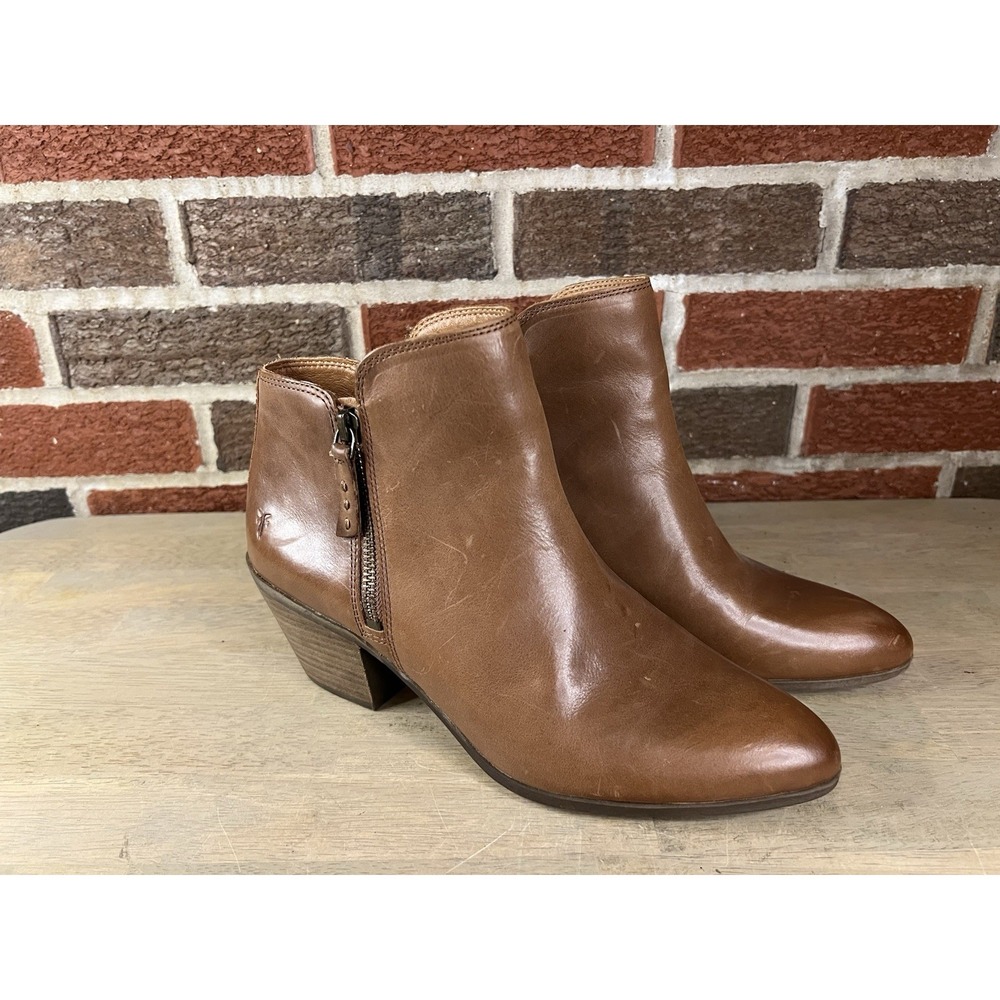 Frye Women's Boots Ankle Double Zip Judith Whisky Brown Sz 10 Boho Moto‎